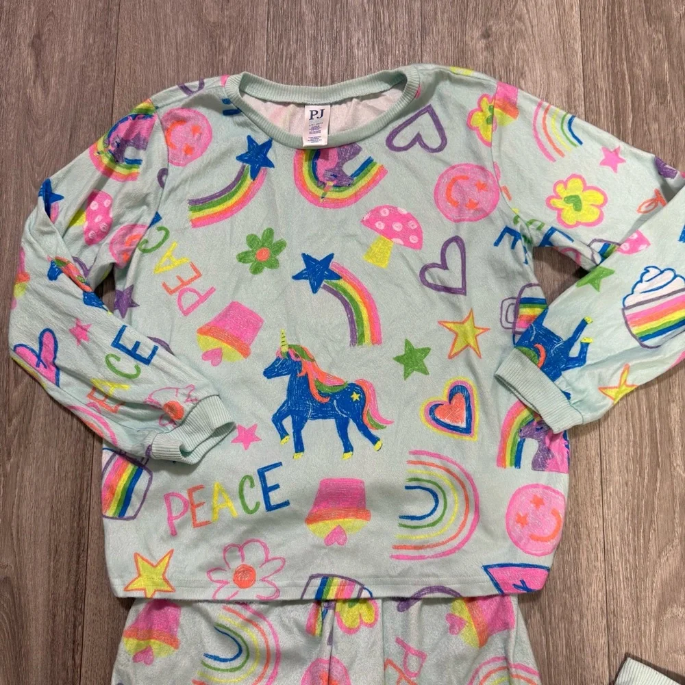 Girls Sz 10 Long Sleeve Pants Pajamas Colorful The Children’s Place Doodle Peace